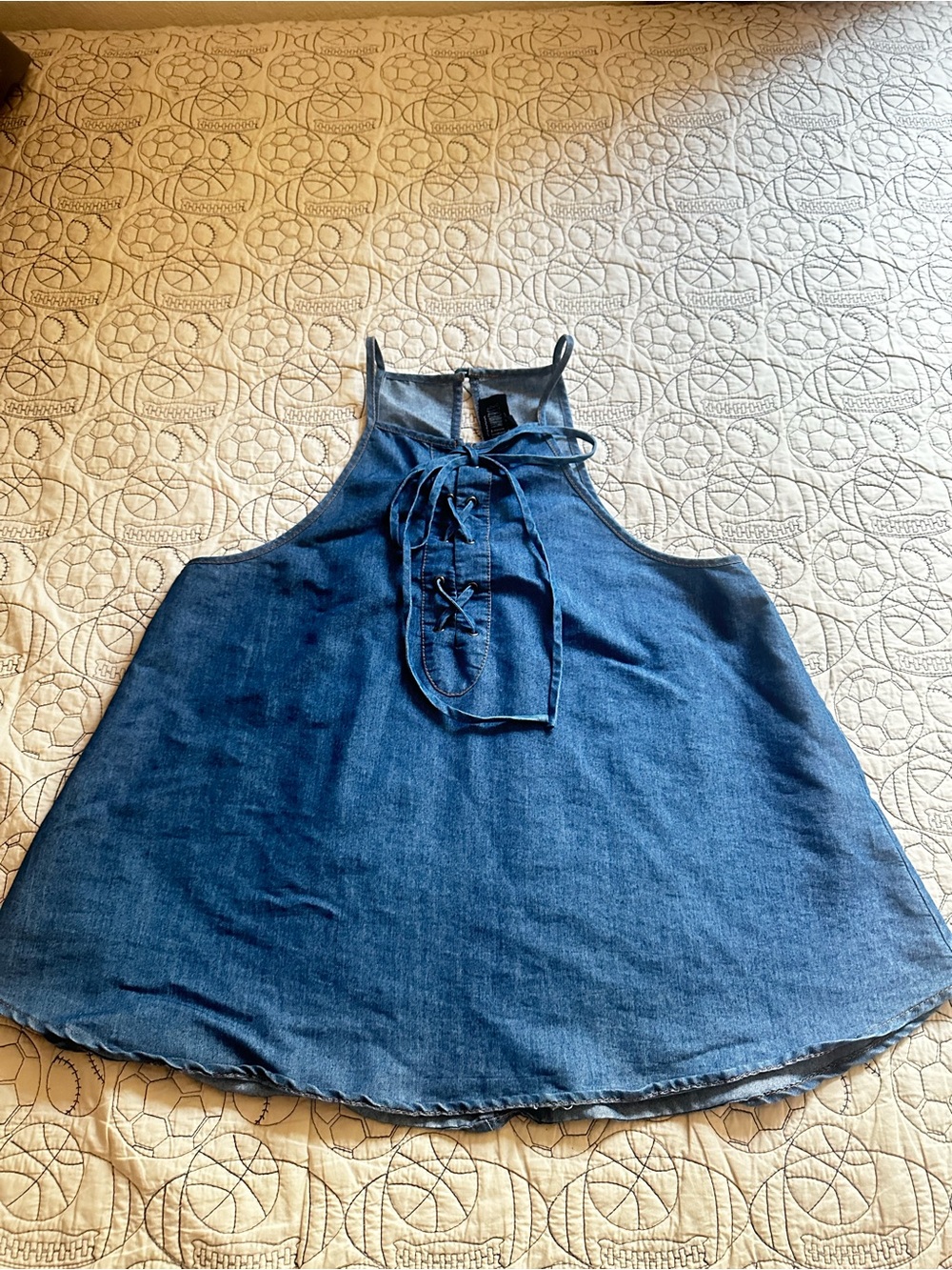 Sweet Wanderer Denim Lace-Up Halter Camisole - Blue